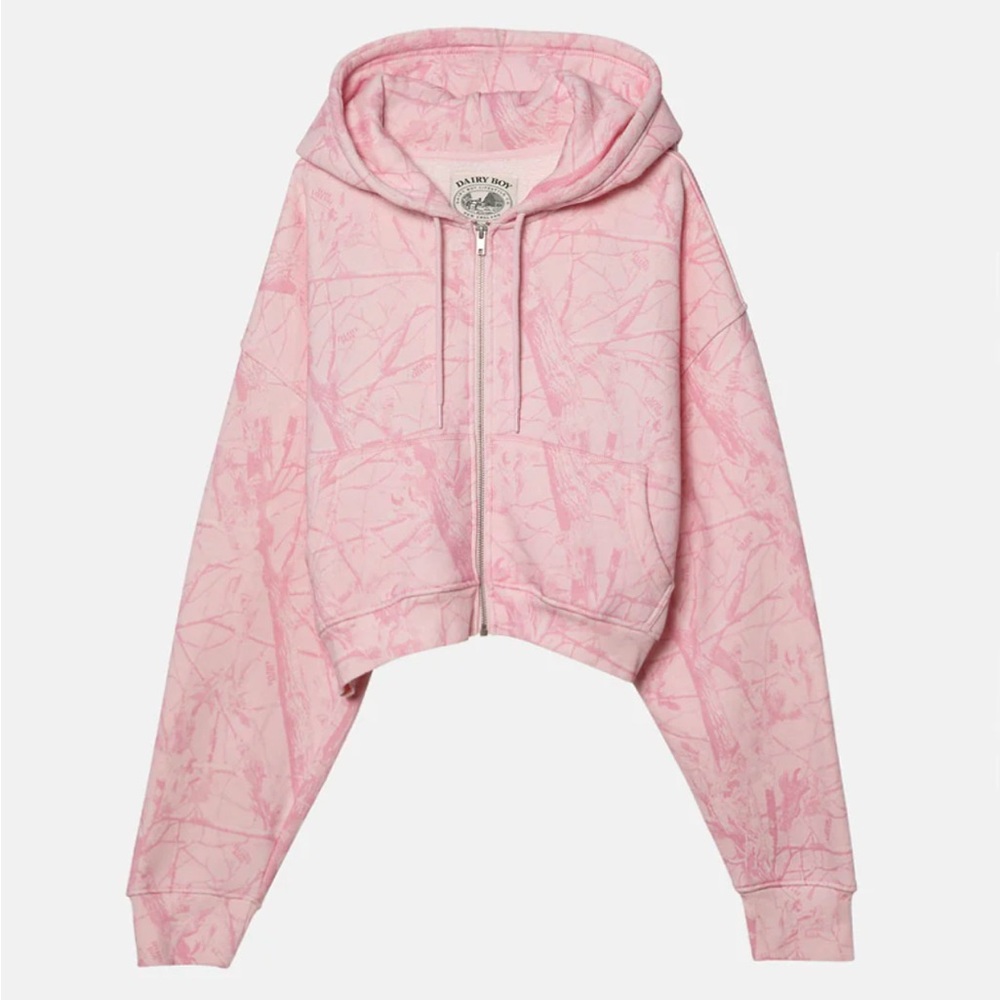 Dairy Boy Bubblegum Camo Cropped Zip Hoodie